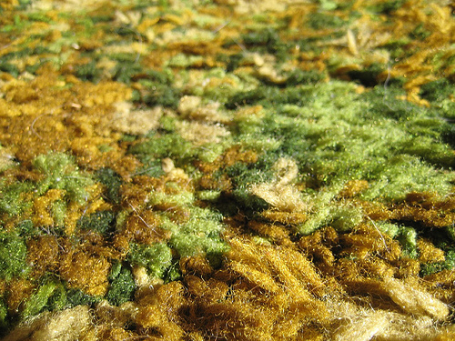 Shag pile carpet in harest gold and avocado