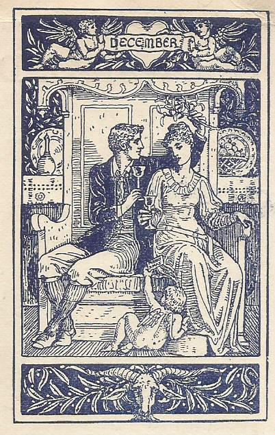Victorian couple with drink and mistletoe.