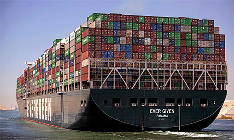 Container ship Ever Given with containers