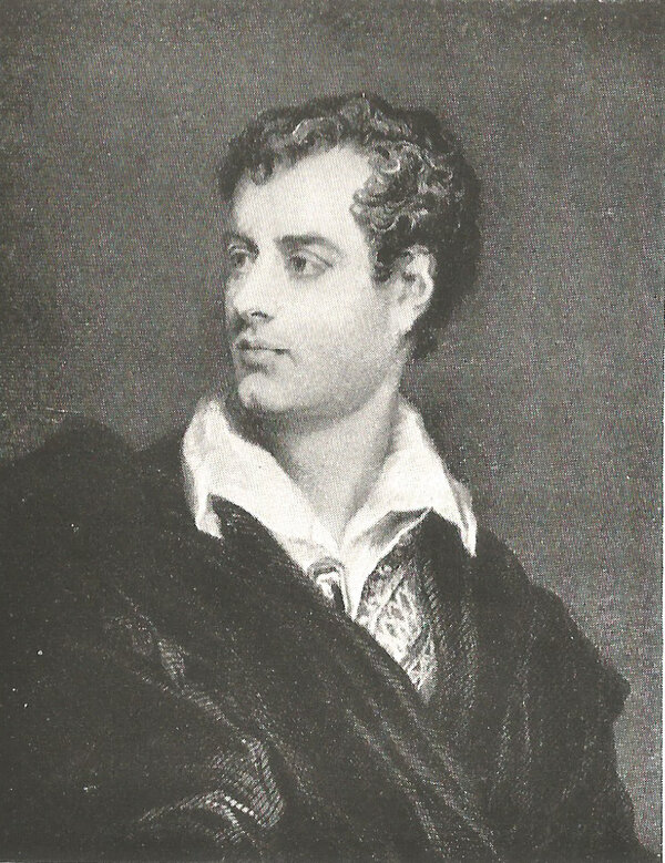 Engraving of portrait of Lord Byron looking left