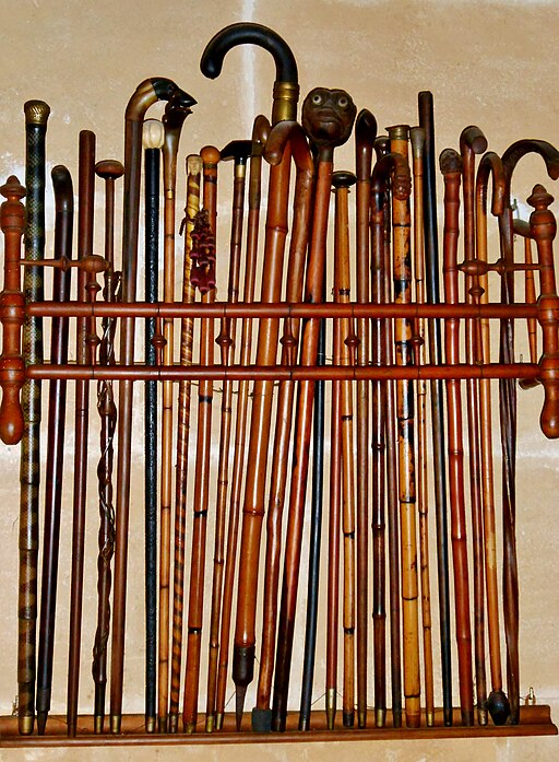 Collection of walking sticks in frame