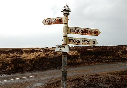 Signpost in Somerset labelled Porlock Post. The Milestone Society. CC-BY-SA 2.0