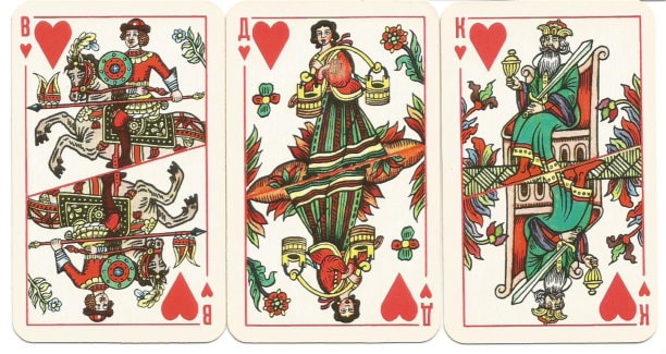 Gin rummy Meld 3 cards J, Q, K from Russian pack